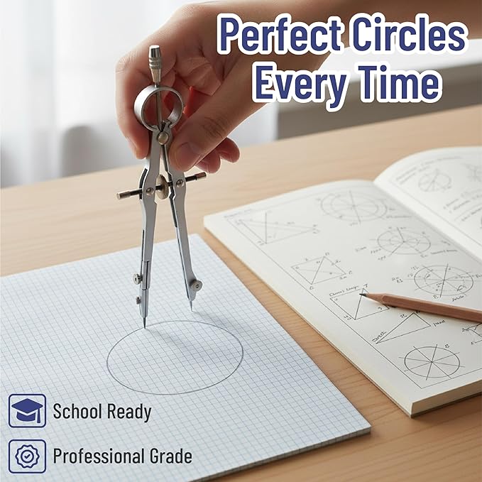 Mr. Pen- Geometry Set, 15 pcs, Purple, 6 Inch Swing Arm Protractor, Divider, Set Squares, Ruler, Compasses and Protractor