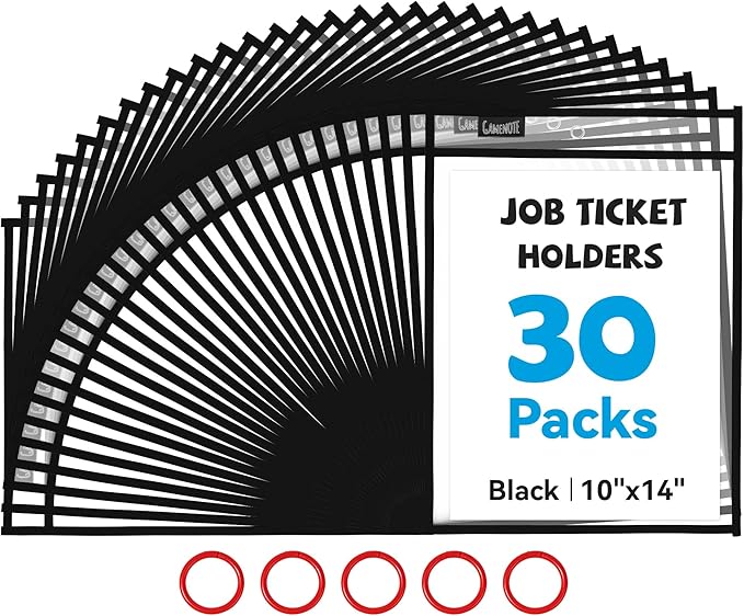 Gamenote Dry Erase Pockets 30 Pack with Rings, Oversized Reusable Plastic Sleeves Shop Ticket Holders Sheet Protectors Teacher Supplies Organization for Classroom Must Have (Black)