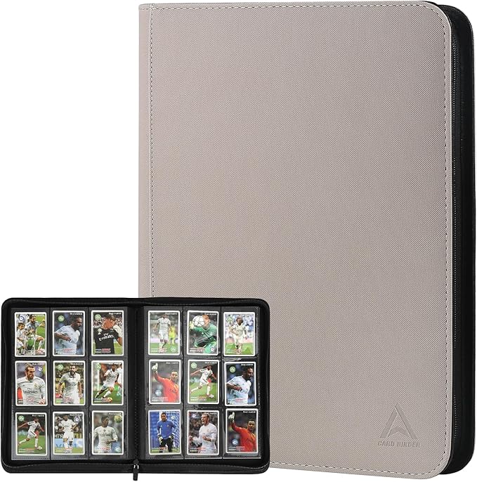 9 Pocket Card Binder - 540 Capacity with Zip Closure Premium, Double-Sided,Sturdy & Sleek PU Leather Protector for MTG, TCG, Sport & Collectible Cards (Beige)