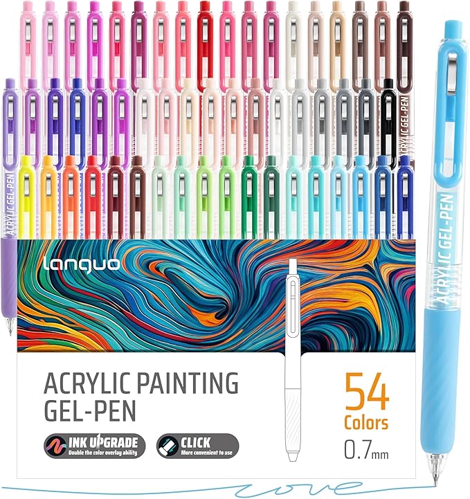 Gel Pens For Coloring, 54 Colors Retractable Colored Pens for Black Paper & White Paper, 0.7mm Fine Point Colorful Pens for Coloring, Writing, Drawing, Journaling, Note Taking, Office, Home