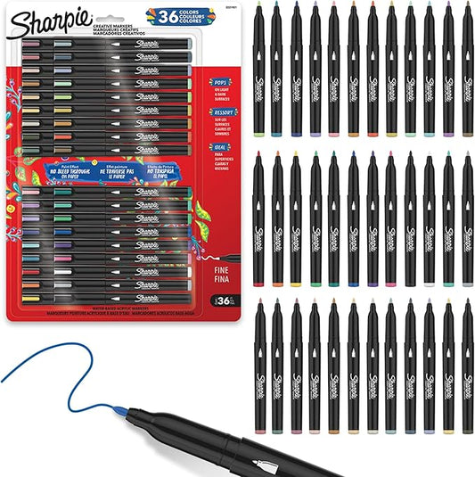Sharpie Creative Markers Variety Pack, Water-Based Acrylic Paint Markers, Fine Tip, Assorted, 36 Count