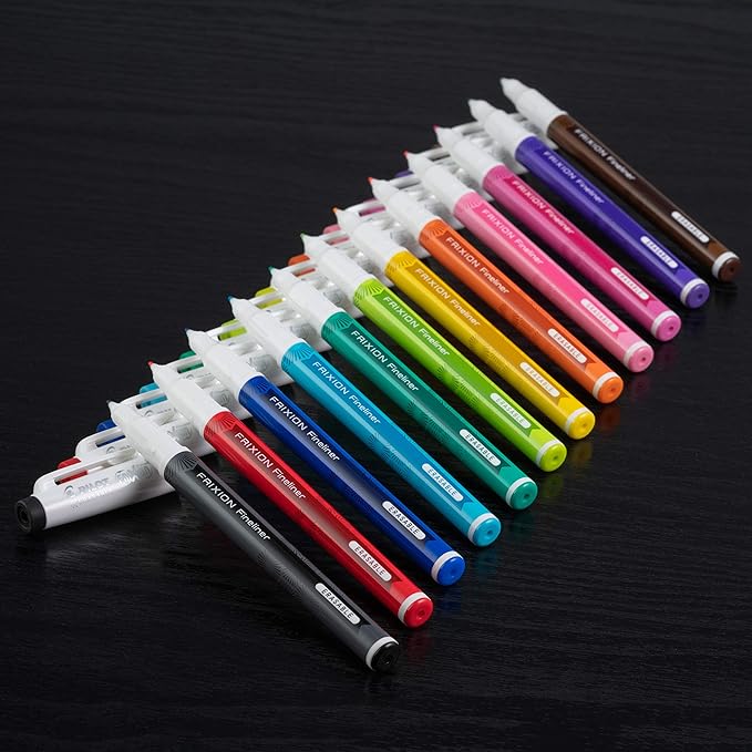 Pilot FriXion Fineliner Erasable Marker Pens, Fine Point 0.7 mm, Pack of 12, Assorted Colors, Erasable Pens - Ideal for School, Journaling, & Office Writing