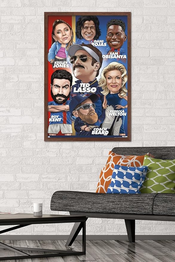 Ted Lasso - Character Grid Wall Poster, 34L" x 22.4W", Mahogany Framed Version