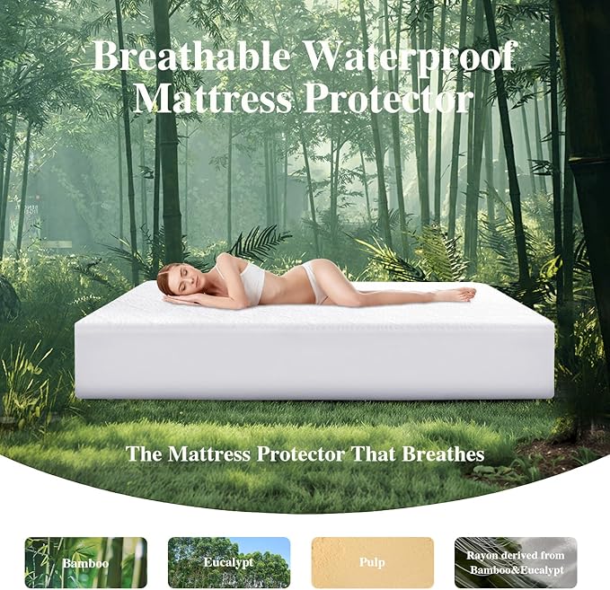 Twin XL Mattress Protector, Waterproof Mattress Pad Washable Rayon Mattress Cover Breathable Noiseless Bed Protector 3D Patterns 5" - 21'' Elastic Fitted Deep Pocket(White)