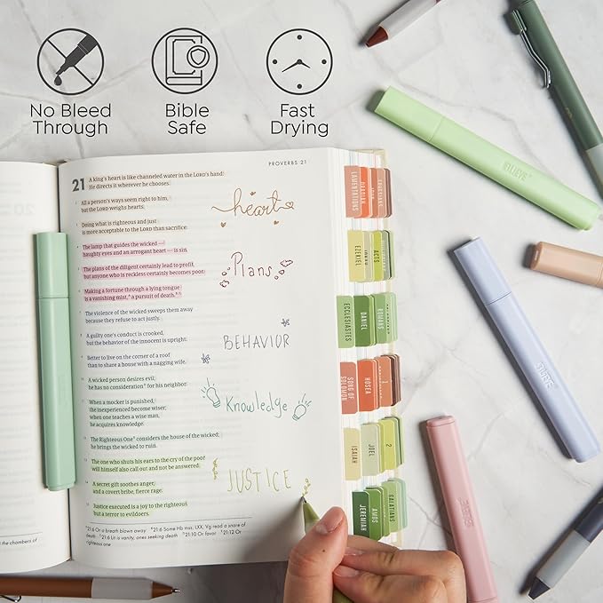 BLIEVE - Aesthetic Highlighters and Gel Pens With Soft Ink and Chisel Tip, Bible Highlighters and Pens No Bleed, Dry Fast Easy to Hold, for Bible Journaling Planner School Supplies (EARTHY)