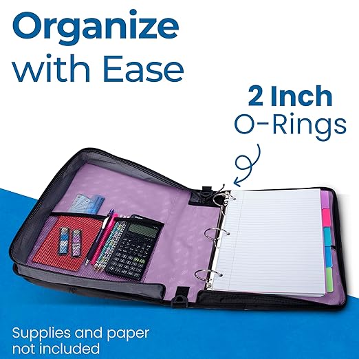 Case-it Universal Zipper Binder | 2-Inch O-Rings, 13-Inch Laptop/Tablet Padded Pocket, 400 Sheet Capacity, Multiple Storage Pockets & Shoulder Strap | School & Office Organizer | LT-007 Lavender