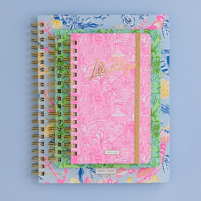 Lilly Pulitzer Medium Planner August 2025 - December 2026, Weekly Agenda & Monthly Calendar, Stickers, Pockets, Spiral Binding, 5" x 8.25" (Palm Beach Playground)