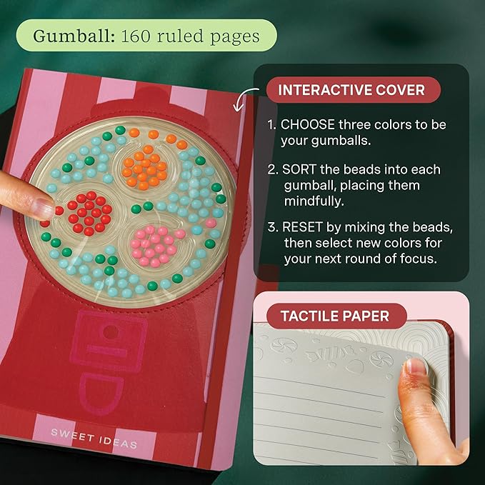 Lifelines Sensory Bead Journals, Papaya & Gumball 2 Pack Set - Fidget Ruled Notebook Journals with Interactive Tactile Cover & Embossed Paper - 160 Pages, Sensory Journaling Notebooks