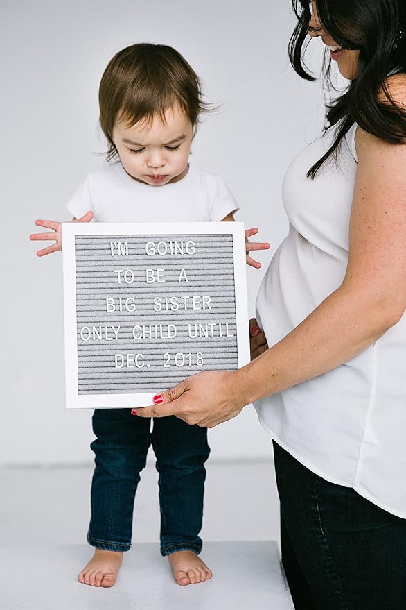 Pearhead Classic Wooden Letterboard, Gender-Neutral Baby Keepsake Nursery Décor, Photo Prop Message Board, Gray and White (Pack of 2)