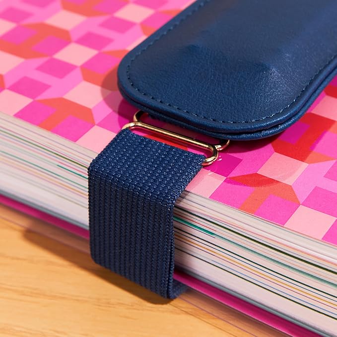 Erin Condren Midnight Adjustable Elastic Band Pen Holder, Vegan Leather Pen Holder with Adjustable Elastic Strap to Attach to and Secure Planners and Books, Holds Up to 3 Pens, Markers