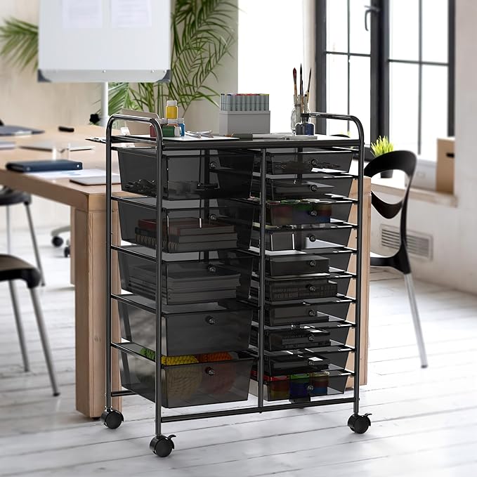 Simple Houseware Utility Cart with 15 Drawers Rolling Storage Art Craft Organizer, Black