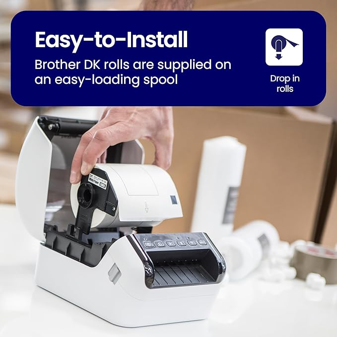 Brother Genuine DK-124712PK Die-Cut Large Shipping Labels, 4.07 in x 6.4 in (103 mm x 164 mm), White Paper Labels, 180 per Roll, 12 Rolls per Box, for use with Select Brother QL Label Printers