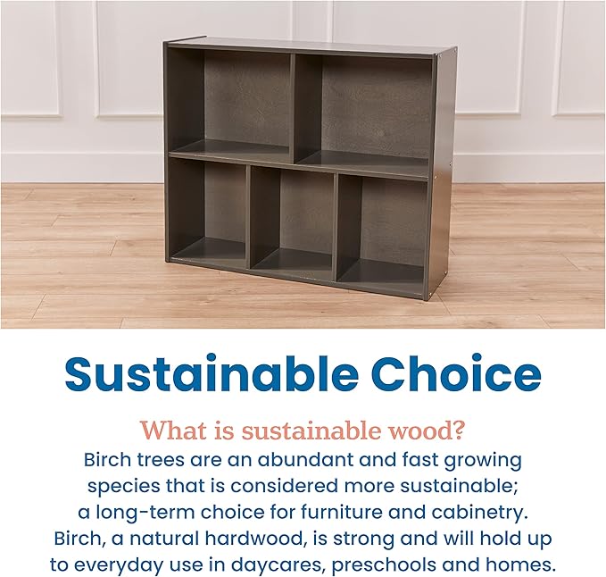 ECR4Kids Streamline 5-Compartment Storage Cabinet, 30in, Classroom Furniture, Grey Wash