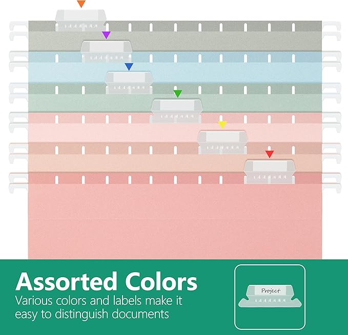 30Pack Standard Hanging File Folders,Hanging File Folders with 1/5-Cut Tabs,6 Pastel Colors Designed for Bulky Files,Filing Cabinets,Medical Charts