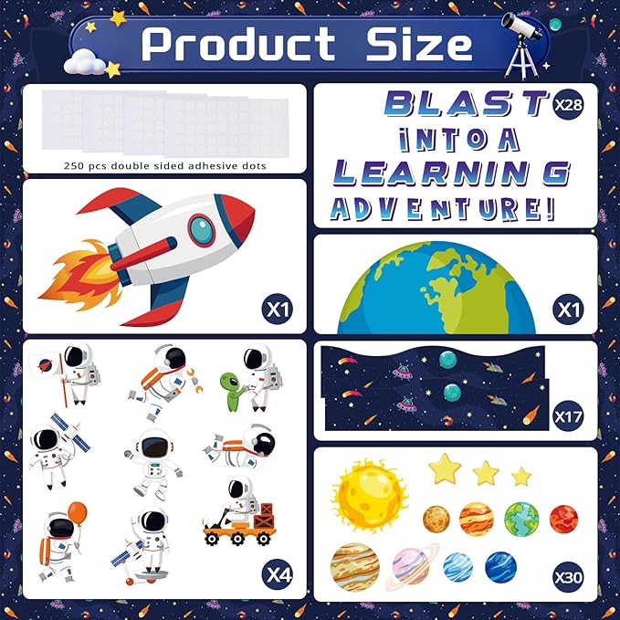 Outer Space Bulletin Board Decorations Set, 118 Pcs Classroom Decor Astronaut Planet Cutouts Kids with Galaxy Borders Space Themed Back to School Decorations for Classroom Chalkboard Decoration