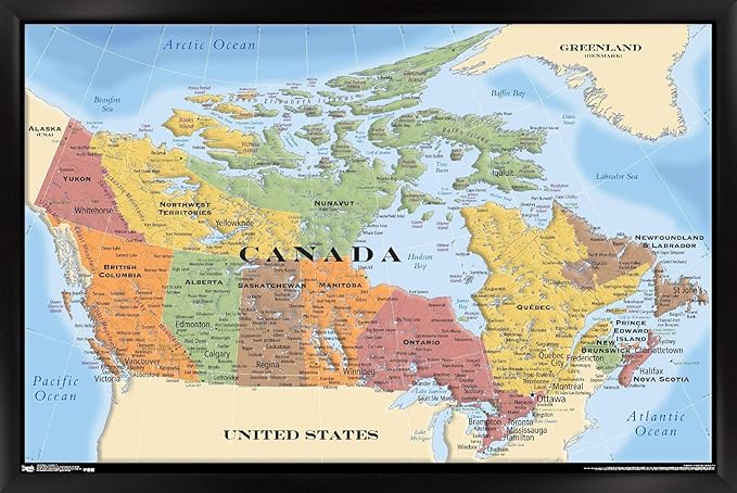 Map - Canada Wall Poster, 34L" x 22.4W", Black Framed Version
