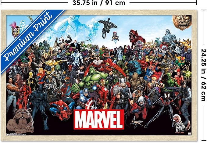 Marvel Comics The Marvel Lineup Wall Poster, 34L" x 22.4W", Blonde Framed Version