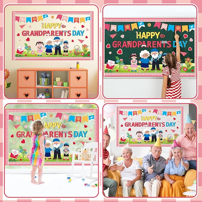 party greeting Happy Grandparents Day Bulletin Board Set Grandma and Grandpa Party Classroom Decoration Family Paper Cutouts Bulletin Board Border for Retirement Party Chalkboard Wall Decor Supplies