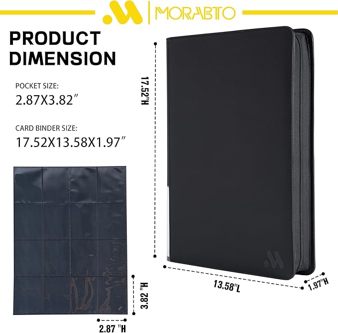 16 Pocket Card Binder,Trading Card Binder Holds up to 1024 Cards with 32 Sleeves,Zipper Card Holder Album Compatible with TCG/Sports Cards-Black Model B