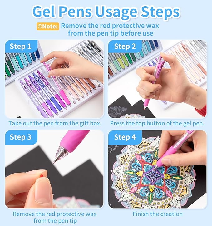 Gel Pens For Coloring, 36 Colors Retractable Colored Pens for Black Paper & White Paper, 0.7mm Fine Point Colorful Pens for Coloring, Writing, Drawing, Journaling, Note Taking, Office, Home