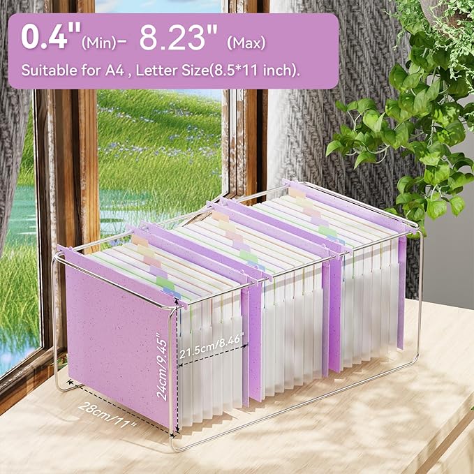 ANSOOK Wheat Straw Expanding Hanging File Folders Letter Size,1.2" Accordion Pockets File Organizer,3 Pack Filing Cabinet Folders,Large Capacity File Folder with Tabs,Purple Hanging File for Frame Box
