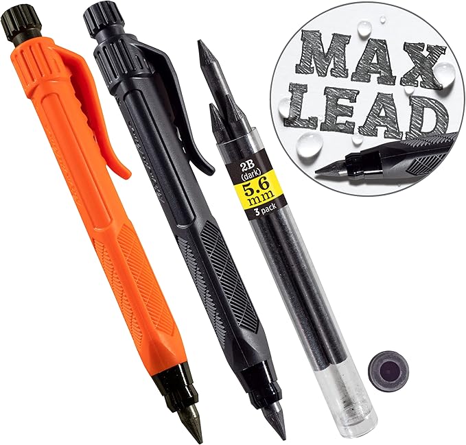 Rite in the Rain Heavy Duty Gravity-Fed Lead Holder Pencil, 5.6mm Dark (2B) Lead, Black and Orange Barrel, 2 Pack (No. 56-2)