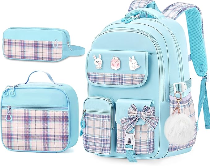 School Backpacks for Girl - 5PCS Cute Girls Backpack with Lunch Box Set for Kids Teens Elementary Middle School,18" Large Capacity Bookbag with Multiple Pockets,Perfect for Travel and School