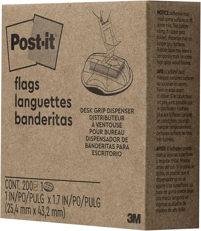 Post-it Flags, 200/High Volume Desk Grip Dispenser,1 in Wide, Yellow (680-HVYW)