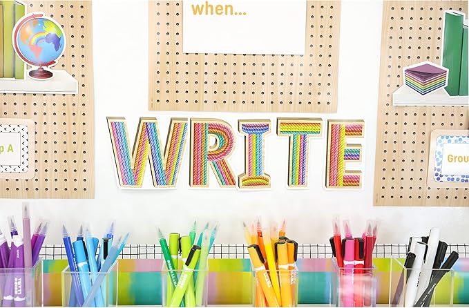 Carson Dellosa Creatively Inspired 31-Piece Subject Bulletin Board Set, Read, Write, and Math Bulletin Board Subject Signs for Bulletin Boards, Plant Décor, Books, and World Globe Cutouts