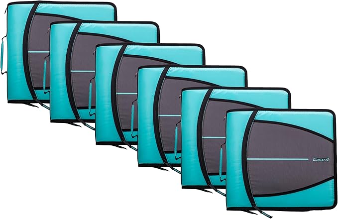 Case-it Mighty Zip Tab School Zipper Binder | 3-Inch O-Rings, 600-Sheet Capacity, 5-Subject Expanding File Folder, Multiple Pockets & Storage Organizer, Shoulder Strap | D-146 Spearmint | 6 Pack
