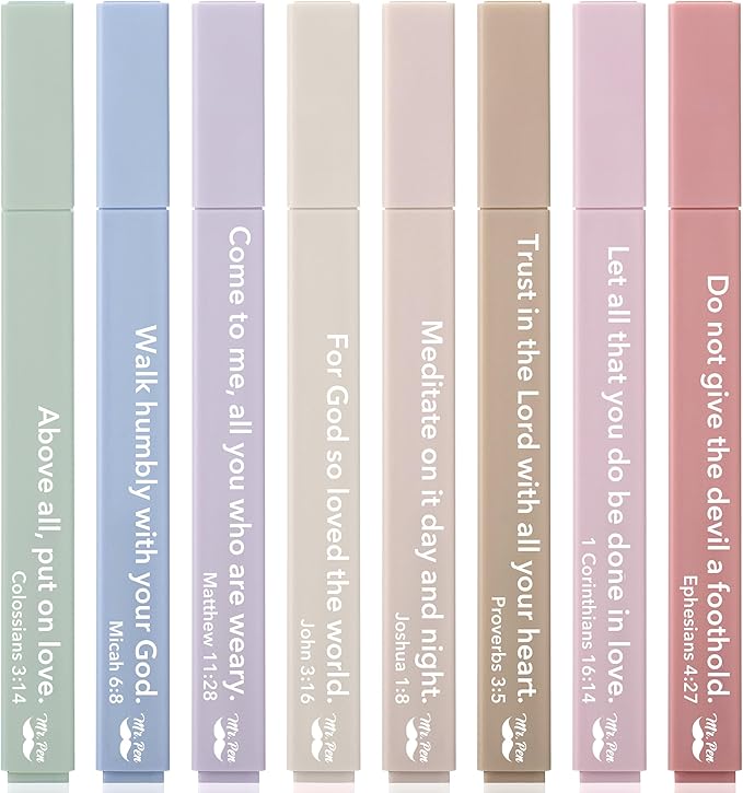 Mr. Pen- Bible Highlighters with Bible Verses, 8 Pack, Earthy, Aesthetic Highlighters, Markers No Bleed Through
