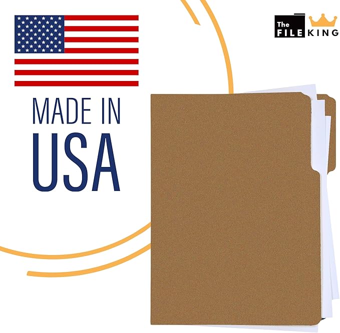 The File King 1/3-Cut Top Tab Kraft File Folders - Letter Size | Box of 100 | USA Made | Assorted Positions | 11-Point Fiber | Organize Home & Office Papers
