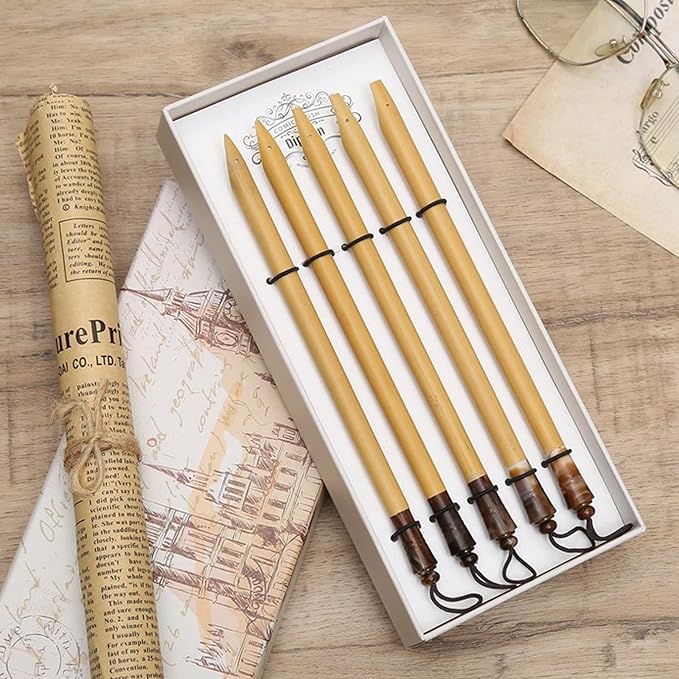 5Pcs 5pcs Calligraphy Dip Pen, Bamboo Reed Qalam Pens, Vintage Handcrafted Manga Calligraphy Pens, Comic Pen Nib Set for Writing, Calligraphy, Painting, Drawing