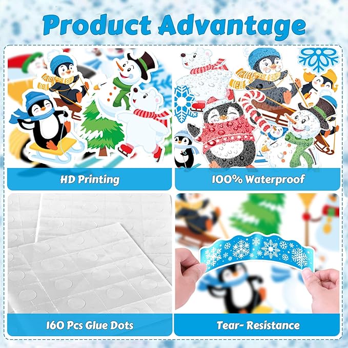 69 Pcs Winter Bulletin Board Decorations Set - Let It Snow Penguin Snowflake Cutouts Christmas Bulletin Board Border Decor for Xmas Holiday School Classroom Party Supplies