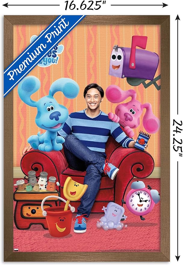 Nickelodeon Blue's Clues - Group Wall Poster, 22.4L" x 14.7W", Bronze Framed Version