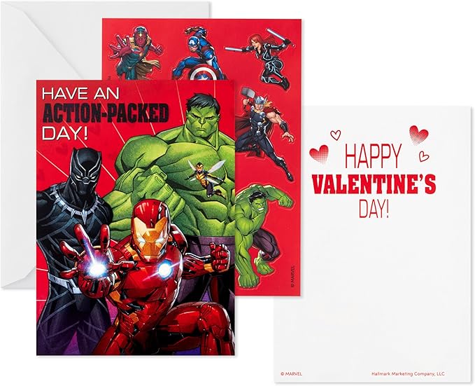 Hallmark Avengers Valentines Day Cards and Stickers for Kids School (24 Classroom Valentines with Envelopes)