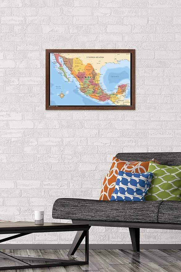 Trends International Map - Mexico Wall Poster, 14.725" x 22.375", Mahogany Framed Version