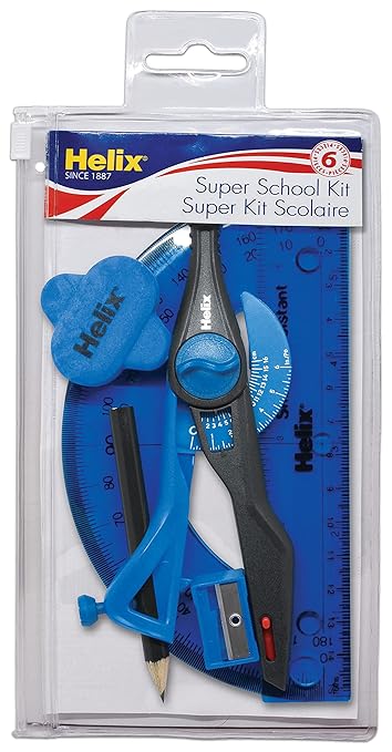 Maped - Helix Super School Kit (36008) (Colors May Vary) - Perfect for All Students - Measuring Dimensions for Design Projects - Convenient Carrying Pouch - Includes Carrying Pouch