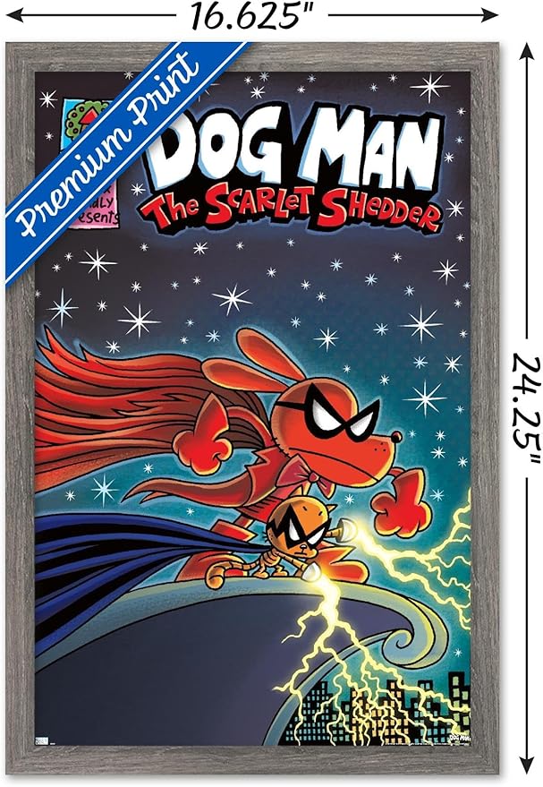 Dog Man - The Scarlet Shedder Wall Poster, 22.4L" x 14.7W", Barnwood Framed Version