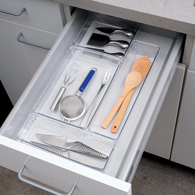 Oggi Clear Drawer Organizer - 3" X 12.5" (Set of 6) - Ideal for Organizing Kitchen Drawers, Office, Desk, Silverware, Kitchen Utensils, Cosmetics and Bathrooms