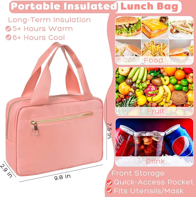 ChezMax Zipper Binder 3 Ring with Lunch Box - Zipper Binder Organizer Bag with Shoulder Strap & Handle, 2 Inch O Ring Binders, Large 500 Sheet Capacity & Multi-Pocket Binders Bag Organizer, Pink