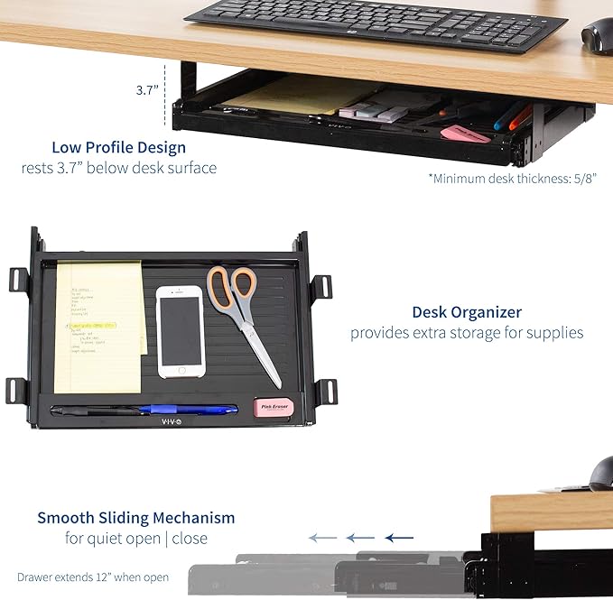VIVO 17 inch Under Desk Slim Slide Out Pencil Drawer, Home Office Storage Organizer Tray, Black, DESK-AC04D
