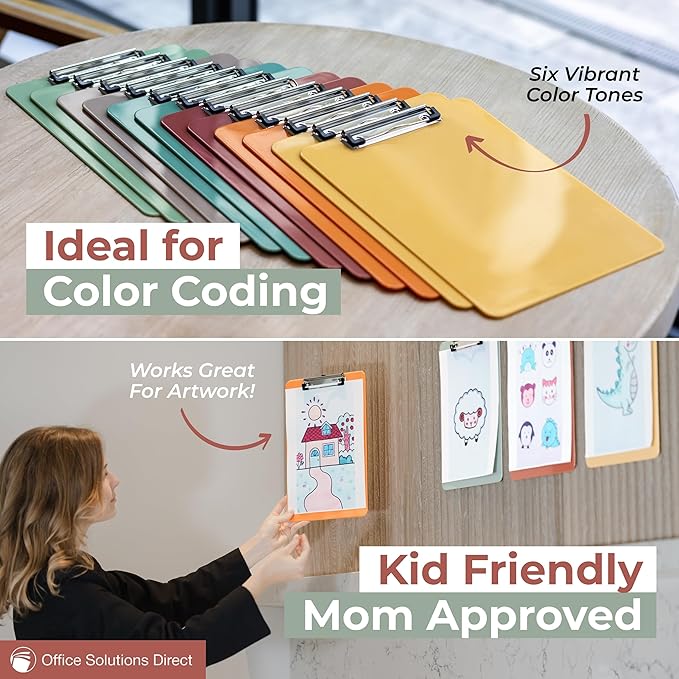 Clipboards – Set of 6 Plastic Clip Boards 8.5x11 Bulk | Colored Acrylic Clipboards for Classroom, Boho Classroom Decor, Teacher Supplies | Cute Clip Board for Kids, Office, Coaching, Medical, School