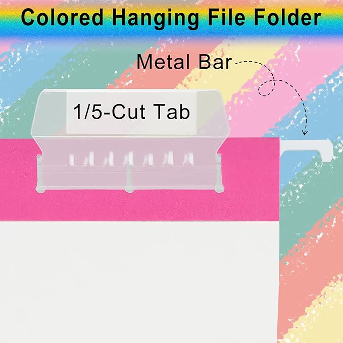 6 Pack Pink Hanging File Folders with Pocket,Letter Size Decorative Colored File Folder Cute Pretty Hanging Folder for Office Home School with 1/5-Cut Adjustable Tabs