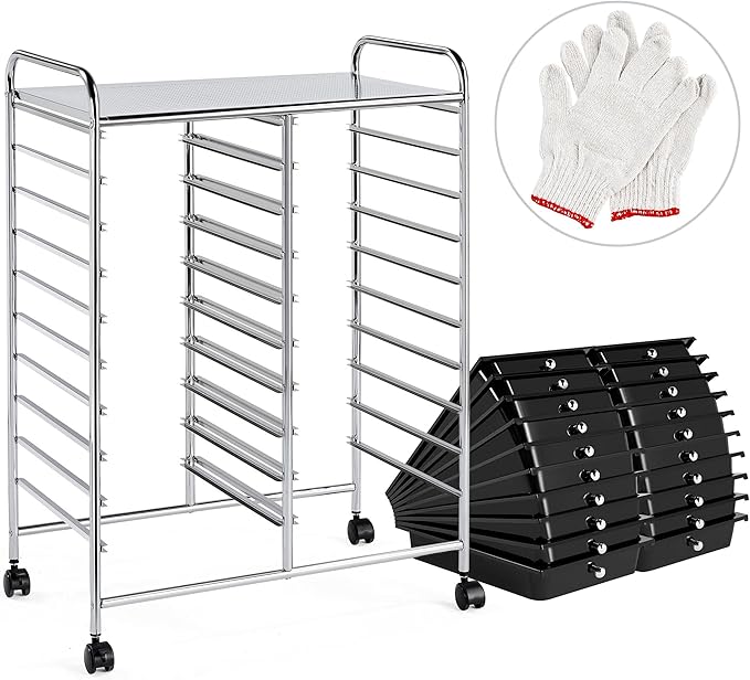 Yaheetech 20 Drawers Rolling Storage Cart Multipurpose Movable Organizer Cart Tools Scrapbook Paper Organizer on Wheels, Black