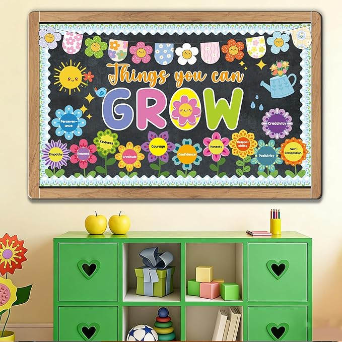 52Pcs Spring Bulletin Board Decorations Things You Can Grow Posters Bulletin Borders Inspirational Positive Paper Cutouts for Classroom School Home Library Office Window