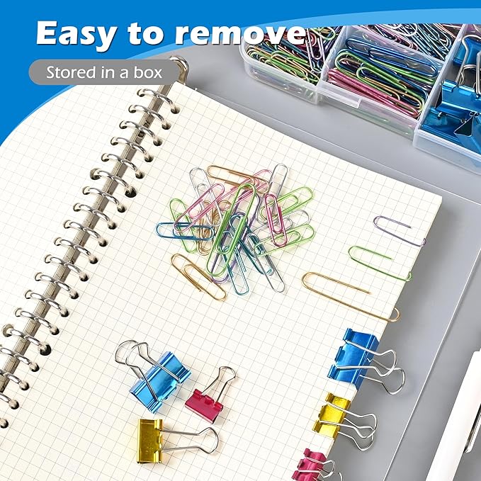 Colorful Paper Clips Binder Clips Set, 250pcs Assorted Size Colored Paperclips Large, Medium & Small Size, Paper Clips for Paperwork Office School Supplies and Desk Essentials