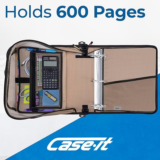 Case-it Mighty Zip Tab School Zipper Binder | 3-Inch O-Rings, 600-Sheet Capacity, 5-Subject Expanding File Folder, Multiple Pockets & Storage Organizer, Shoulder Strap | D-146 OG Camo