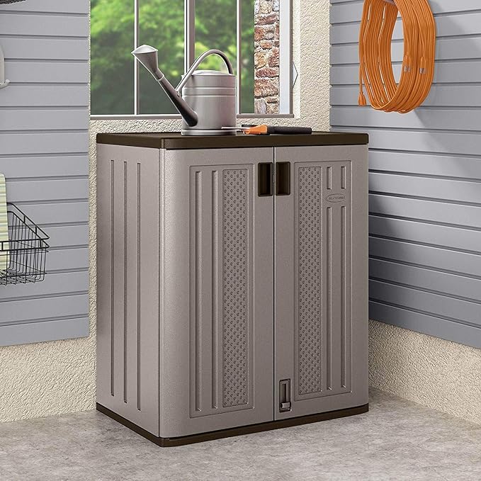 Suncast 36" Resin Base Garage Storage Cabinet, Platinum, Made in the USA