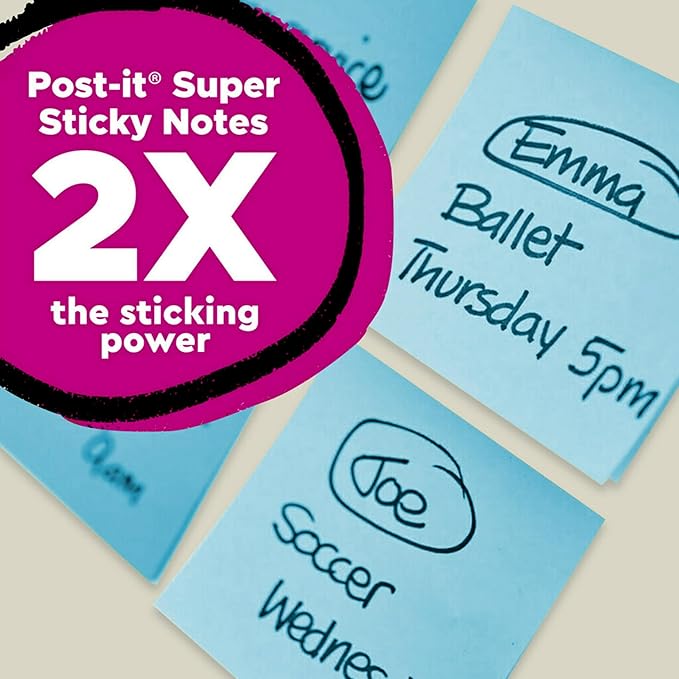 Post-it 100% Recycled Paper Super Sticky Notes, 3 in. x 3 in., 12 Pads, 70 Sheets per Pad, Oasis Collection, New Year Organization or Second Semester School Supplies